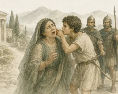Illustration for Aesop’s fable “The Thieving Child and His Mother”
