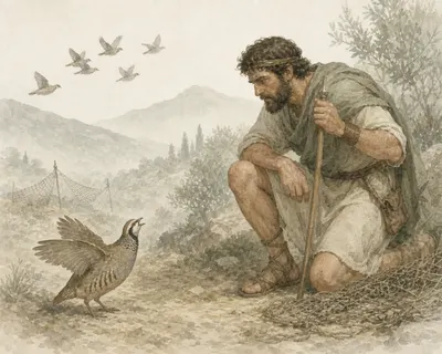 Illustration for Aesop’s fable “The Partridge and the Man”