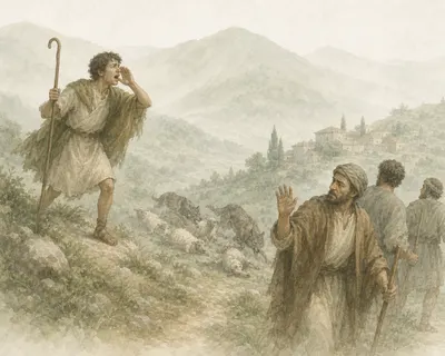 Illustration for Aesop’s fable “The Shepherd Who Played Tricks”