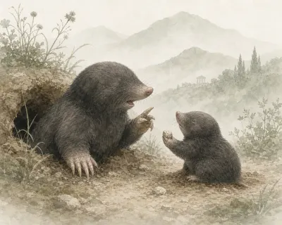 Illustration for Aesop’s fable “The Mole and Her Mother”