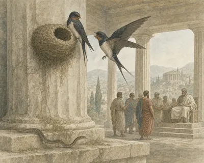 Illustration for Aesop’s fable “The Swallow and the Serpent”