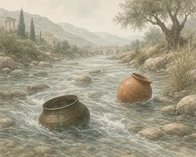 Illustration for Aesop’s fable “The Pots”
